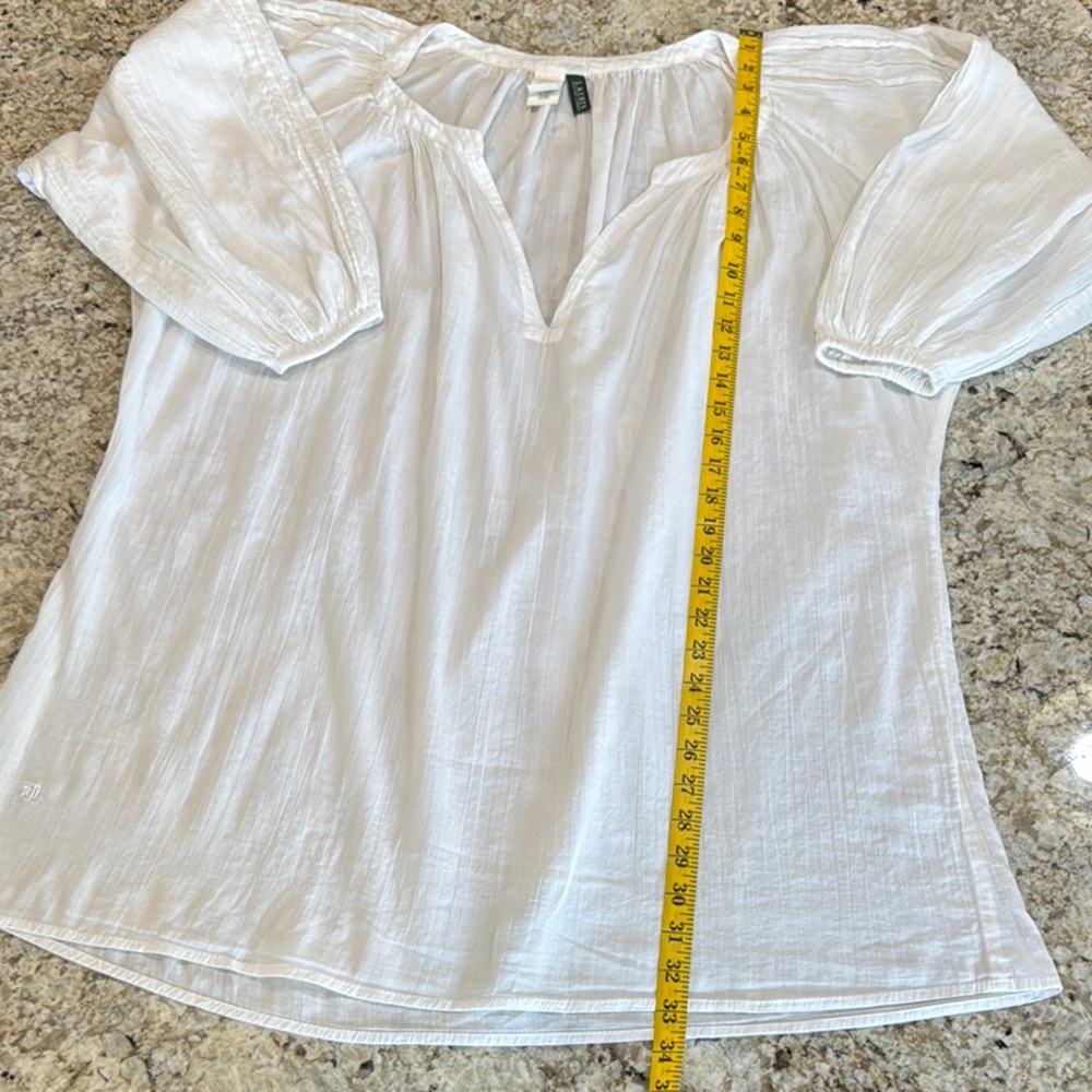 Ralph Lauren White Cotton Peasant Tunic Blouse Cover Up Size Large - Picture 9 of 12